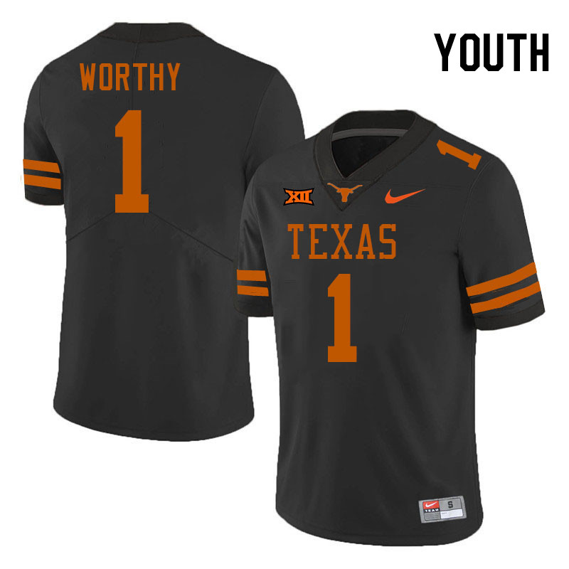 Youth #1 Xavier Worthy Texas Longhorns 2023 College Football Jerseys Stitched-Black